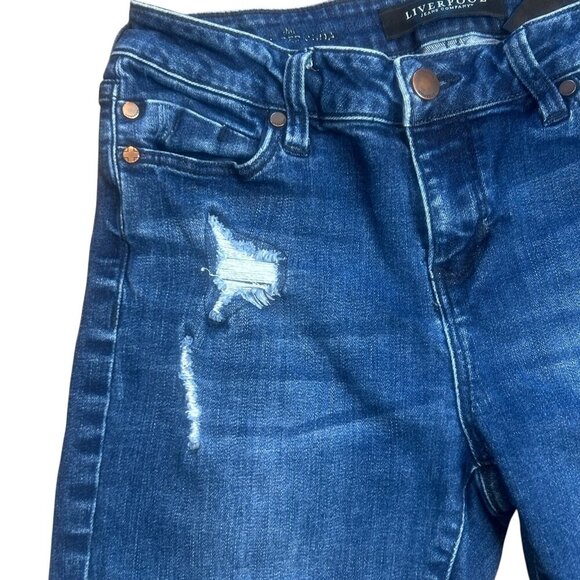 Liverpool The Long Bermuda Dark Wash Jean Shorts Size 4/27 - Picture 2 of 11